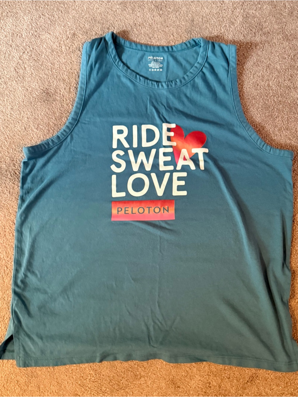 Peloton Women’s Teal Workout Tank with 'Ride Sweat Love' Graphic, size L